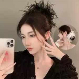 [룽스_62]화이트 타조 깃털 헤어핀 집게 머리핀 헤어핀