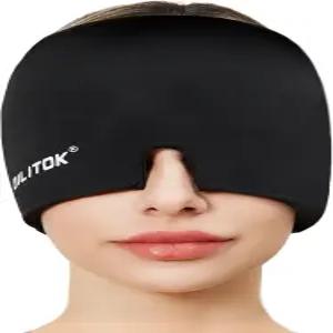 엑퀴스라이프 편두통 두통 캡 젤 스 헤드 랩 온냉 요법 용 마스크 눈 긴장 및 스트레스 (블랙)