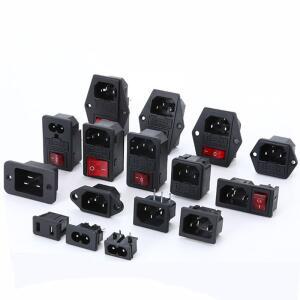 IEC320 C14 전기 AC 소켓 3 핀 빨간색 LED 250V 로커 스위치 10A 퓨즈 암 수 입구 플러그 커넥터 2 마운트