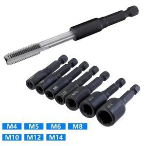7개/대 나사 탭 소켓 어댑터 전문 스퀘어 드라이버 1/4 ''육각 섕크 M 4 M10 12 태핑 척 파워 드릴