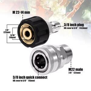 도구 일일 압력 와셔 어댑터 세트 빠른 연결 키트 M22 14mm/15mm ~ 3/8 인치 미터 피팅 스테인레스 스틸