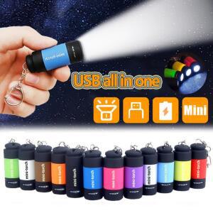 USB 충전식 LED 다기능 손전등 체인 캠핑 하이킹 포켓 야외 미니 강한 방수