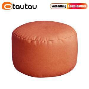 OTAUTAU 작은 라운드 인조 BEA 의자 가방 바닥 발판 POUF 가죽 박제 오토만