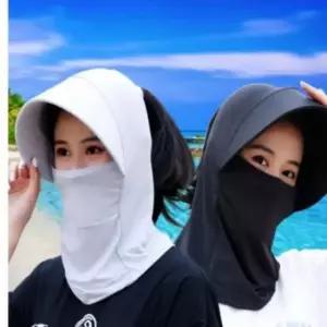 모자 챙넓은 연그레이 스카프 썬캡 블랙 자외선 나들이용 차단