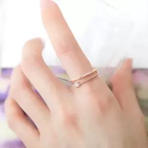 14KGP 그리프 로즈골드 레이어드 두줄 체인 패션 반지 큐빅반지 (W7F6B9A)