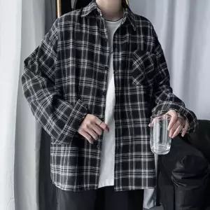 남성남방 체크무늬 셔츠 캐주얼남방 오버핏 봄신상 학생 오버핏 (W63C61E)