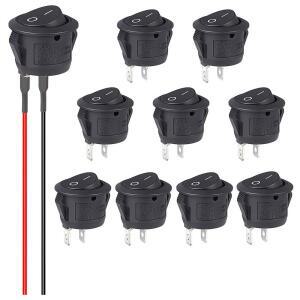 12V 원형 로커 스위치 AC 6A250V 10A125V SPST 2핀 2단계 온오프 토글 자동차 보트 RV 블랙