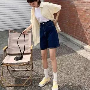 [룽스_63]청반바지 여성반바지 데님 와이드 5부 2컬러