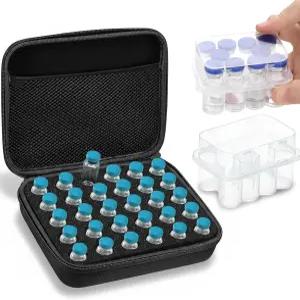 쿠날 펩티 보관 케이스 30 슬롯 바이알 보관함 투명 3ml 2개 핸드 스트랩이 있는 하드 쉘 여행 정리함