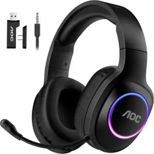 PS5/4 닌텐도 스위치 PC 블루투스 5.4 및 2.4GHz 게이밍 헤드폰과 호환되는 AOC 무선 헤드셋 노이즈 캔슬링
