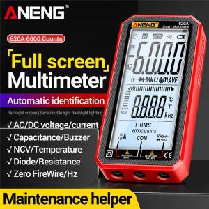 전체 화면 멀티미터 전문 ANENG 620A AC/DC 전압 전류 측정기 다이오드 True RMS 커패시터 온도 저항 Hz 테