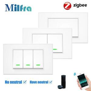 Tuya Zigbee 스마트 라이트 스위치 푸시 버튼 중립 와이어 옵션 1/2/3 Gang 음성 제어는 Alexa Google 홈과