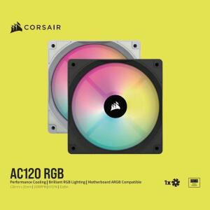 CORSAIR AC120 RGB 팬 DC 12V PWM-4PIN 및 5V 3PIN 커넥터 고성능 120mm PWM 냉각 검정/흰색 단일 팩