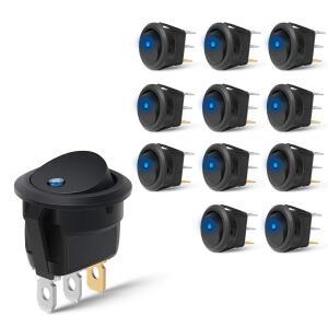 12PCS 라운드 토글 LED 스위치 12V 자동차 트럭 로커 해양 대 한 푸른 빛으로 켜기-끄기 제어
