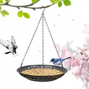 CQAIRIOU 프리미엄 매달린 새 모이통 트레이 크기 11.8인치 대형 플랫폼 스테인리스 스틸 메쉬 외부 씨앗
