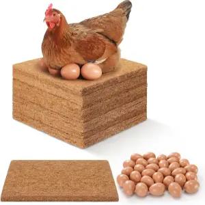 비오라화이트 0팩 닭 둥지 패드 3x3인치 나무 가짜 달걀 30개가 달린 산란계 상자 라이너는 닭장 침구