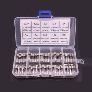 100Pcs 유리 퓨즈 0.2A~20A 튜브 5x20mm 박스형 키트