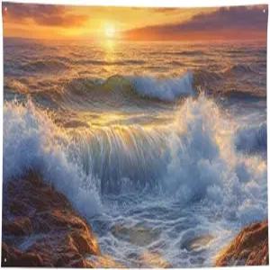 플래그 3x5 피트 포 홀 맞춤 웨이브 선셋 페인팅 배너 야외 홈 데코레이션 가든 파티오 잔디를 위한 헤비