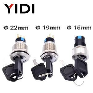 16mm 22mm 메탈 로터리 키 스위치 2 3 위치 방수 스테인레스 스틸 푸시 버튼 잠금 래칭 1NO1NC
