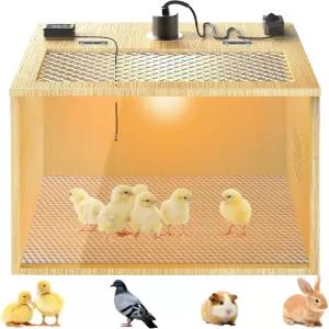 병아리용 QVVCOOP 브로더 박스 75W 열 램프가 있는 6인치 나무 닭 온도계 및 주석 호일 가금류 사육 키트