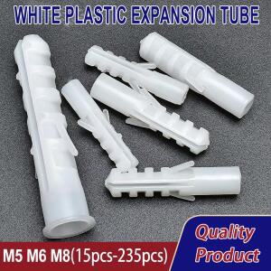 흰색 플라스틱 확장 튜브 M5 M6 M8 파이프 앵커 벽 플러그 셀프 태핑 나사 적용 가능 15-150pcs