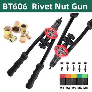 BT-606 리베터 건 공구 나사형 핸드 리벳 너트 M3 M4 M5 M6 M8 수동 더블 핸들 / 200개 포함