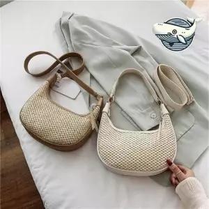 트렌디 숄더백 소재 세련된 반달형 여성 가방 라탄백 라탄숄더백 여자회사원가방