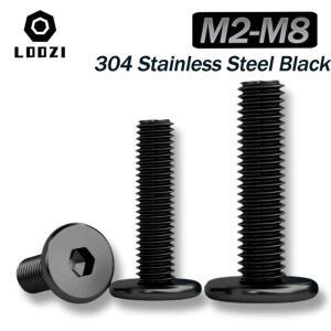 5/10/50pcs M2 M2.5 M3 M4 M5 M6 M8 검정색 304 스테인레스 스틸 알렌 육각형 소켓 나사 초박형 플랫 웨이