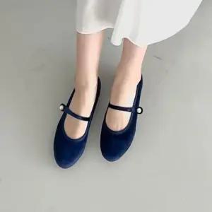 벨벳 진주 스트랩 플랫 단화 여성 낮은굽 발레슈즈 여성플랫슈즈 여성단화 플랫진주단화