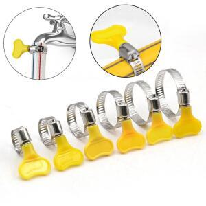 1 5PCS 조정 가능한 노란색 플라스틱 손잡이 손 트위스트 호스 클램프 웜 운전 8 32mm 스테인레스 스틸 나비 파이프 클립 튜브