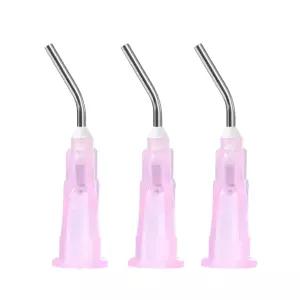 JMU 100Pcs 구부러진 디스펜싱 팁 18g 블런트 바늘 치과용 프리 벤트 일회용 구강 관개 핑크