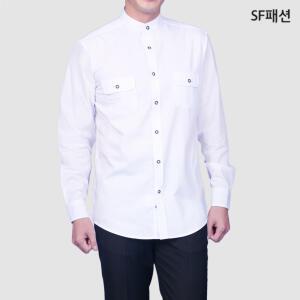 남성 차이나카라 화이트 슬림핏 긴팔 셔츠 남방 와이셔츠 데일리 유니폼