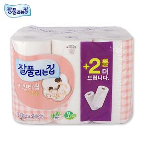 잘풀리는집 키친타올(150매-6롤) 데질엠보싱 주방타올 행주타올 주방티슈 천연펄프