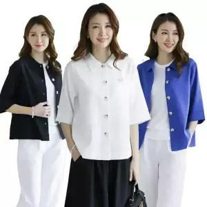 이브바바 여성 여름 인견 7부 쿨 엘레강스 셔츠 자켓 중년 엄마 아줌마옷 셔켓