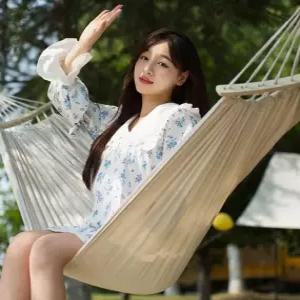 와이드형 더블 빈티지 캔버스 캠핑 해먹 풀세트 아웃도어 야전 침대 뒤집힘방지 튜브 그네