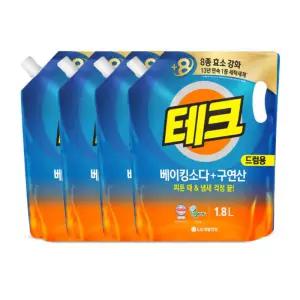 테크 베이킹소다 구연산 액체세제 드럼 리필 1.8L X 4개