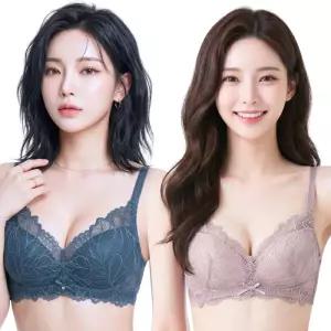 비너스 여성 노와이어 브라 A B C컵 3/4컵 몰드 레이스 브래지어 속옷 브라렛 네이비블루 딥핑크 JBR1297