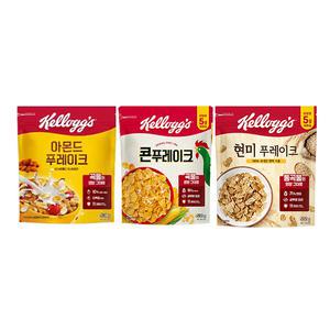 [베스트픽] 켈로그 푸레이크 3대장 세트(아몬드 콘푸레이크 600g+콘푸레이크 530g+현미 푸레이크 500g)