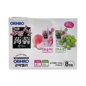 오리히로 곤약젤리 복숭아 130g 4개 + 샤인머스캣 130g 4개 (8개)