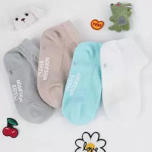 [보리보리/노디자인]노디자인 아동용 미끄럼 방지 패드 파스텔 망사 발목 양말 4켤레 세트