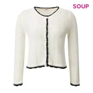 [SOUP](타임스퀘어점패션관)진주 버튼 배색 스카시 니트 가디건 (S63GD04)