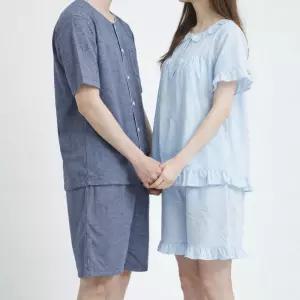 (제이지몰)시원한 컬러감 냉감 리플 시어서커 원단 여름 파자마 남 여 커플 상하 잠옷 세트