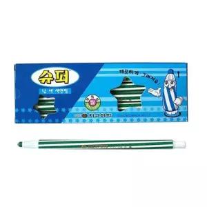 낱색 12자루 지구 슈퍼 채점펜 초록 색연필