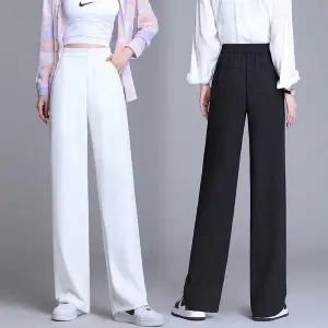 (아이스팬츠) 와이드팬츠 빅사이즈 화이트 여성 스판 쿨링바지 통바지 4XL