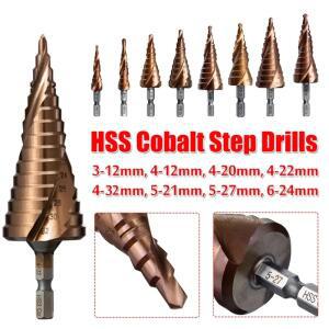 M35 5% 코발트 스텝 드릴 비트 HSS-Co 고속 강철 콘 육각 섕크 금속 도구 세트 스테인레스 스틸 용 홀 커터