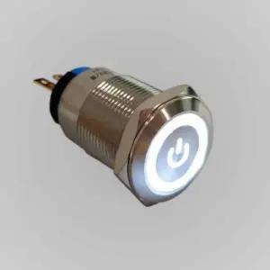5핀 푸쉬락 방수 메탈 스위치 12V 전원LED (HAS1912) 화이트19mm