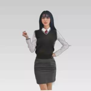 교복몰 보풀방지 브라운 화이트라인 교복조끼(여자)