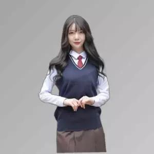 교복몰 보풀방지 네이비 화이트라인 롱교복조끼(여자)