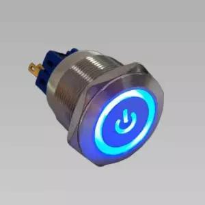 6핀 푸쉬 락 방수 메탈 스위치 12V 블루 25mm 전원LED (HAS0623)