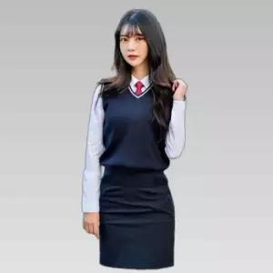 교복몰 보풀방지 네이비 화이트라인 교복조끼(여자)